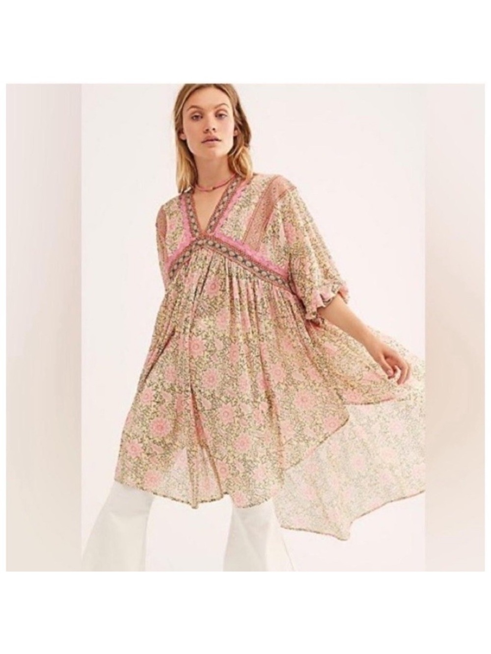 Free People Moon Child Lakeside Boho Mini Dress Tunic Size L - Picture 2 of 8
